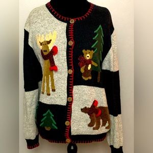 Holiday Lodge by Northcrest Christmas Wool Sweater Holiday Cardigan Size XL